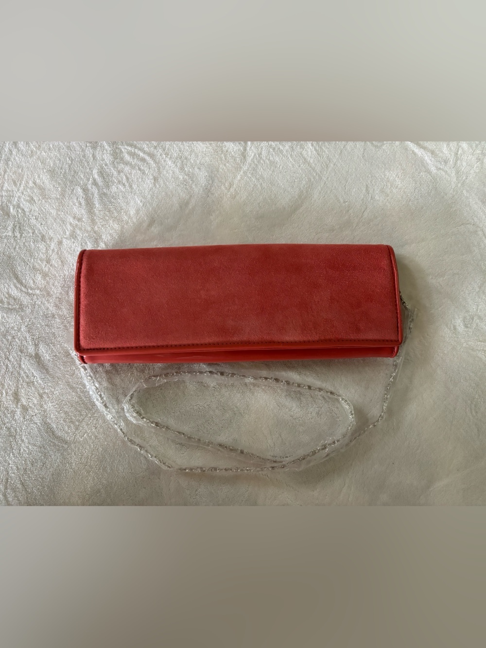 NWT ALDO Coral Pink Patent Leather & Suede Chain Clutch Crossbody Bag Y2K